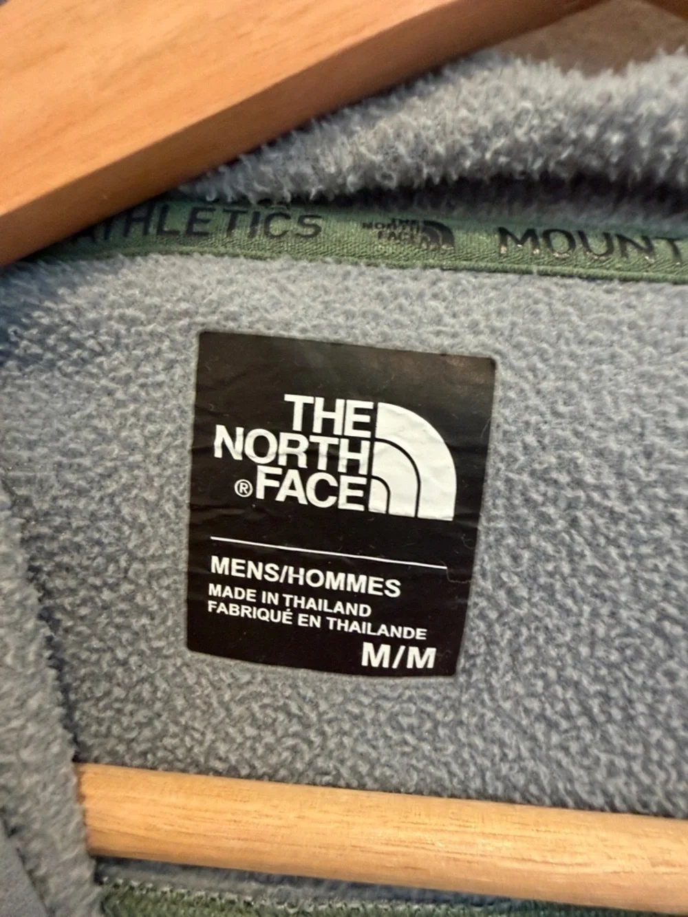 The North Face Olive Green Hoodie with Gray Hood and Shoulder Panels